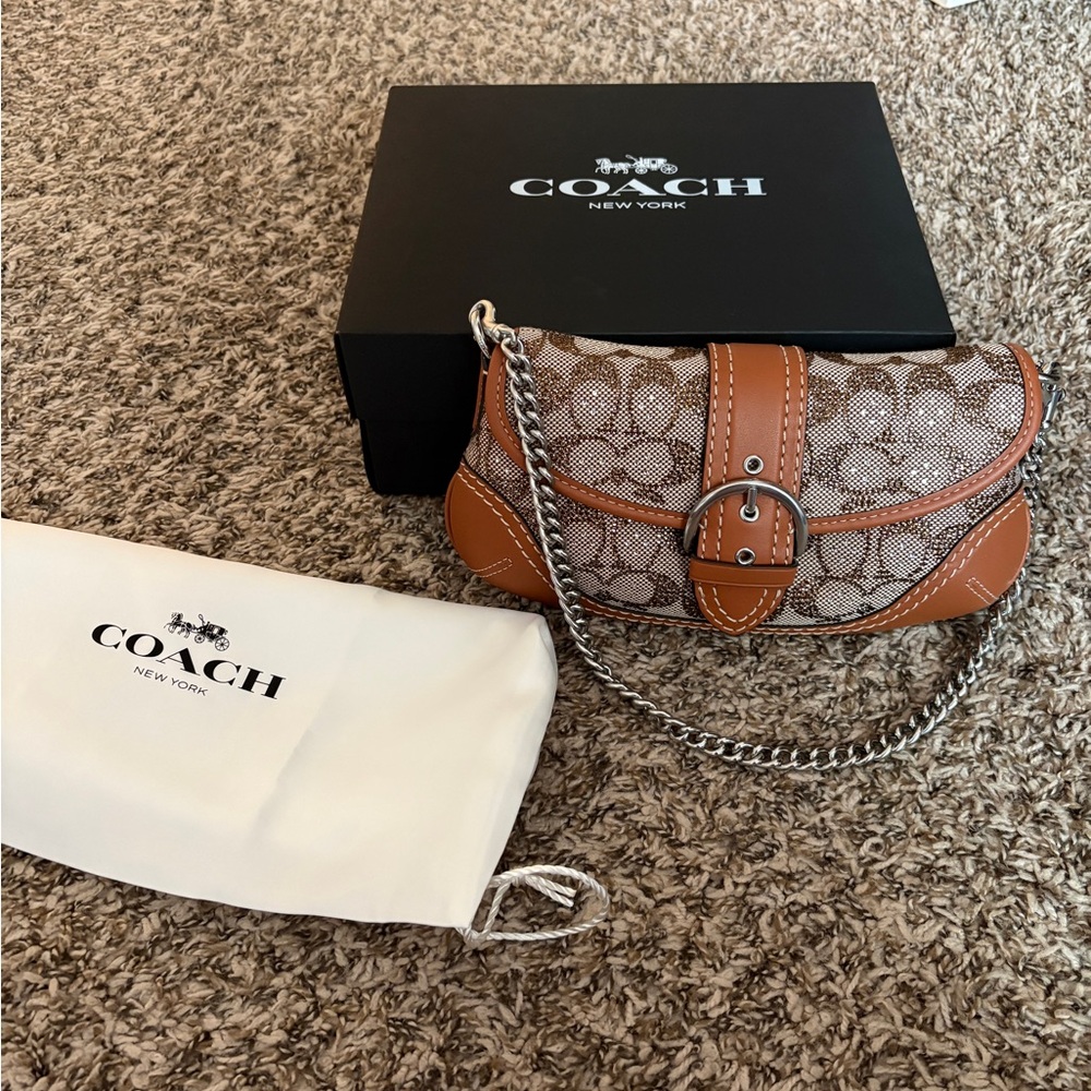 Coach Brown and Tan Women's Bag- Soho Bag 25 In Crystal Signature Jacquard